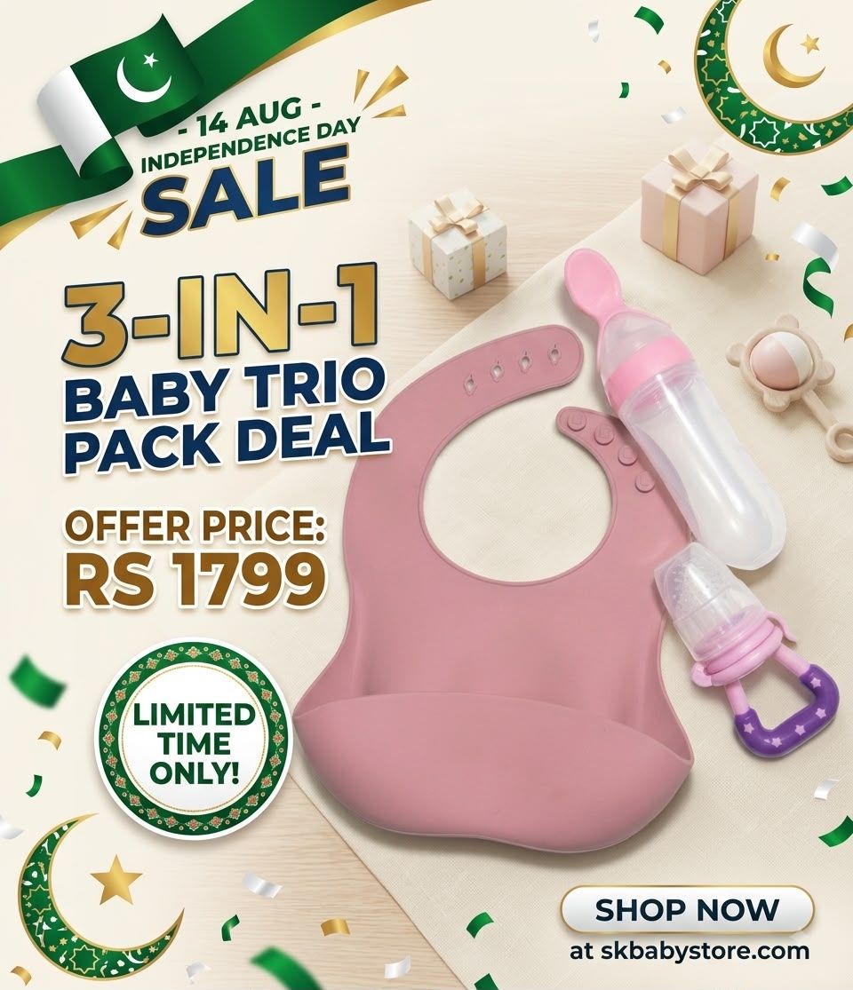 Premium 3-in-1 Baby Trio Pack – Waterproof Bib + Squeeze Feeder + Fresh Fruit Pecifer