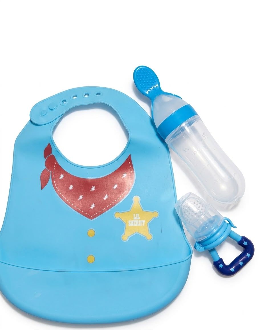 Premium 3-in-1 Baby Trio Pack ā Waterproof Bib + Squeeze Feeder + Fresh Fruit Pecifer thumbnail 2