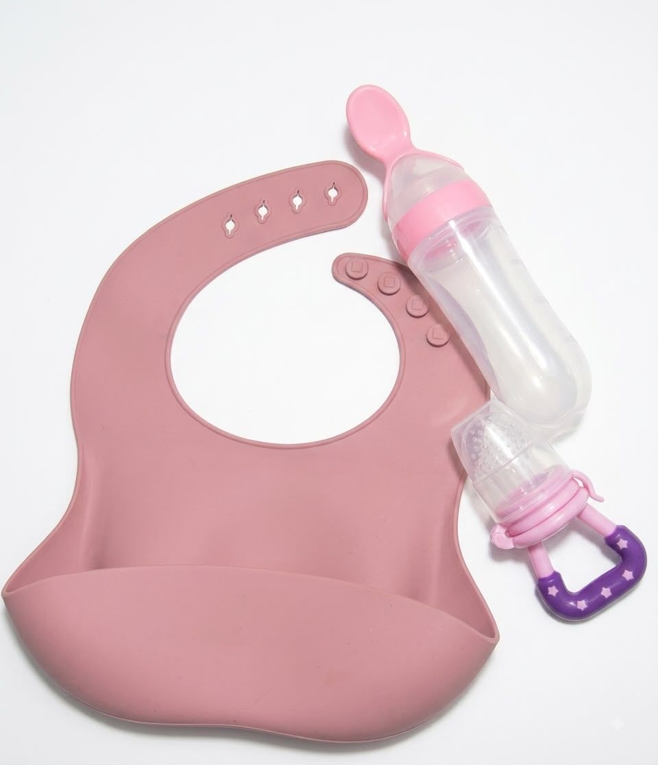 Premium 3-in-1 Baby Trio Pack ā Waterproof Bib + Squeeze Feeder + Fresh Fruit Pecifer thumbnail 1