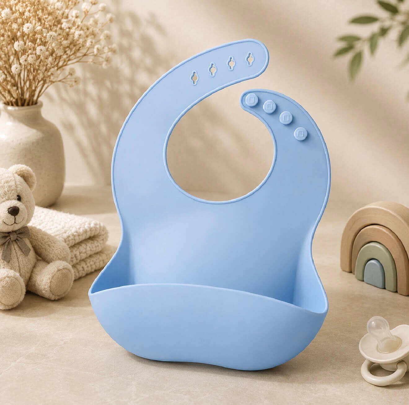 Silicone Baby Feeding Bib with Food Catcher – Waterproof Baby Bib
